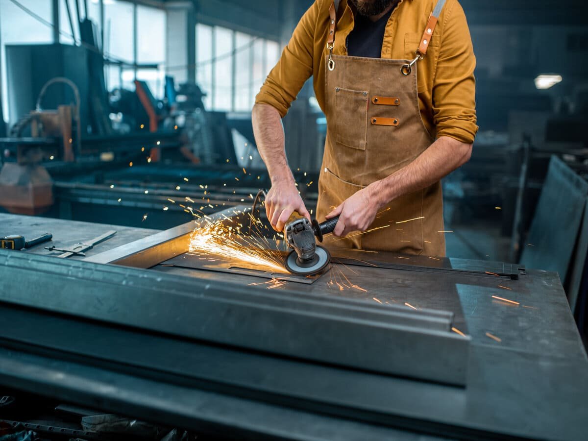 Metal grinding with angle grinder sparks